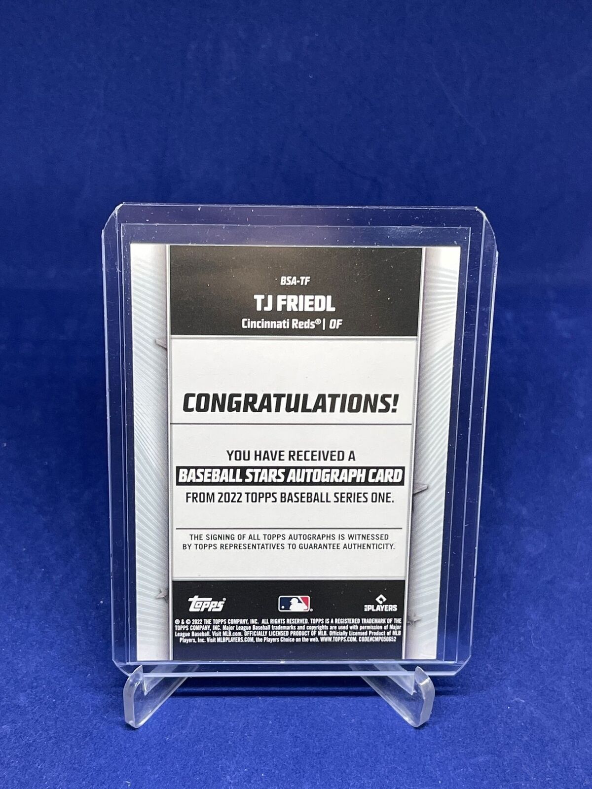 TJ FRIEDL 2022 TOPPS SERIES ONE BASEBALL STARS AUTO ROOKIE RC