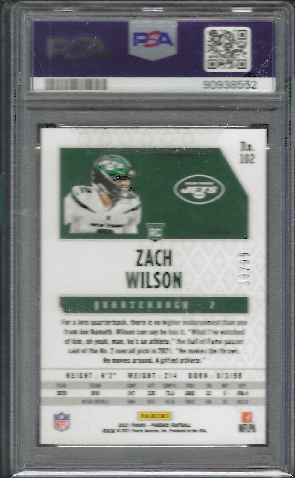 ZACH WILSON 2021 PANINI PHOENIX ORANGE PRIZM ROOKIE RC /99 PSA 10 GEM MINT POP 8