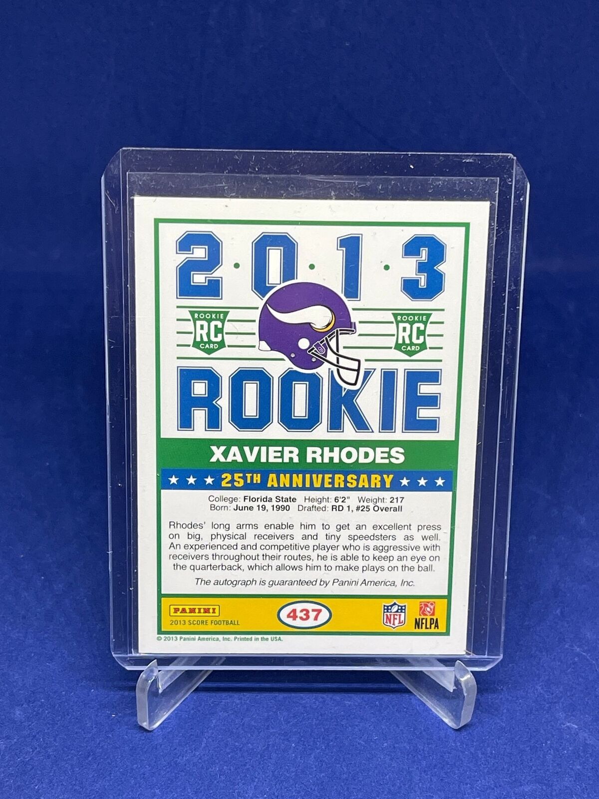 XAVIER RHODES 2013 PANINI SCORE 25TH ANNIVERSARY AUTO ROOKIE RC #437