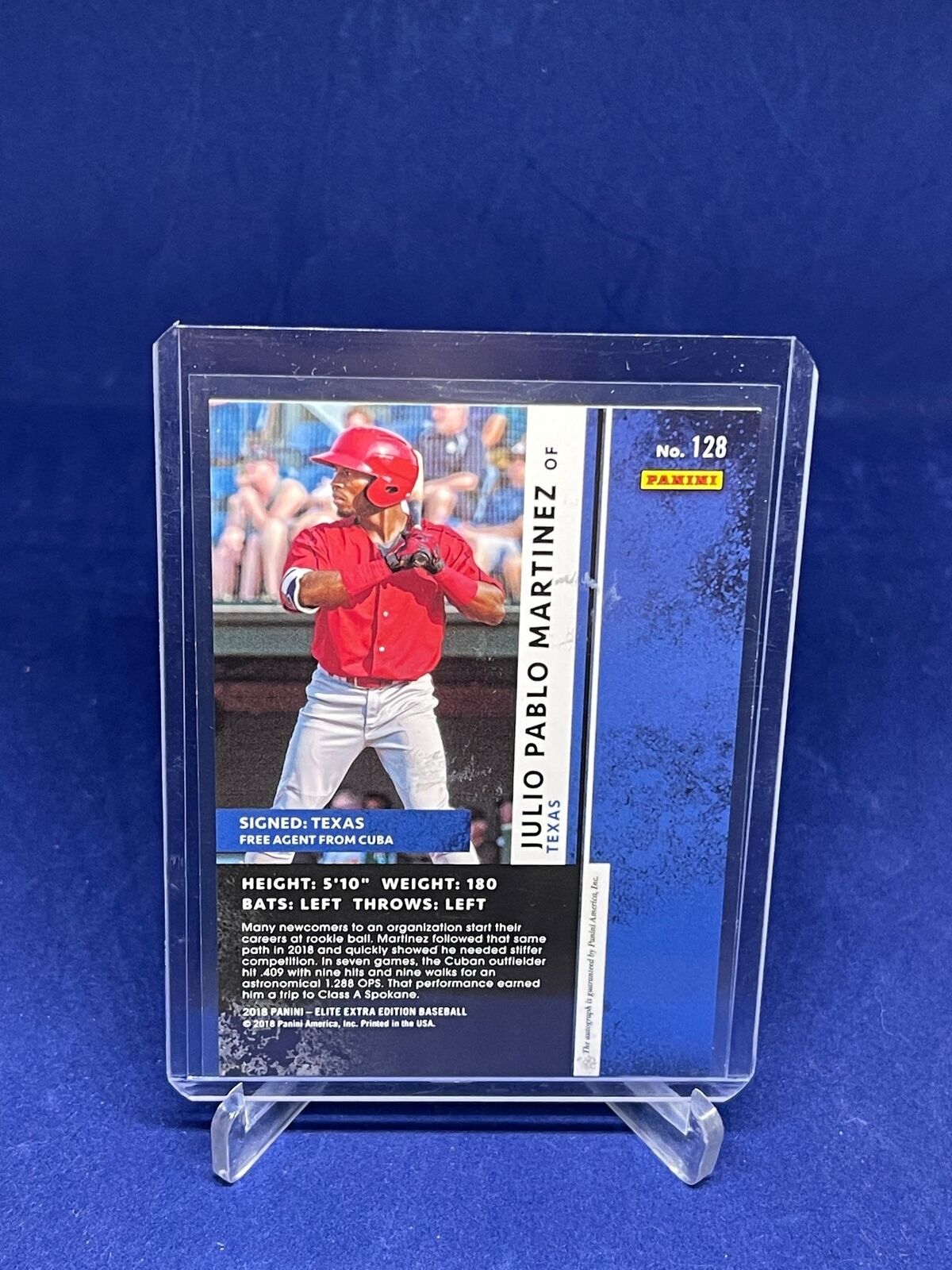 JULIO PABLO MARTINEZ 2018 PANINI ELITE EXTRA EDITION ON CARD AUTO PROSPECT #128