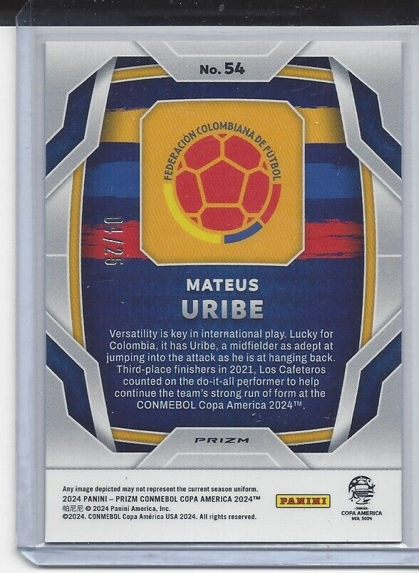 MATEUS URIBE 2024 PANINI PRIZM COPA AMERICA COLOMBIA ORANGE PRIZMS RC #D 4/25