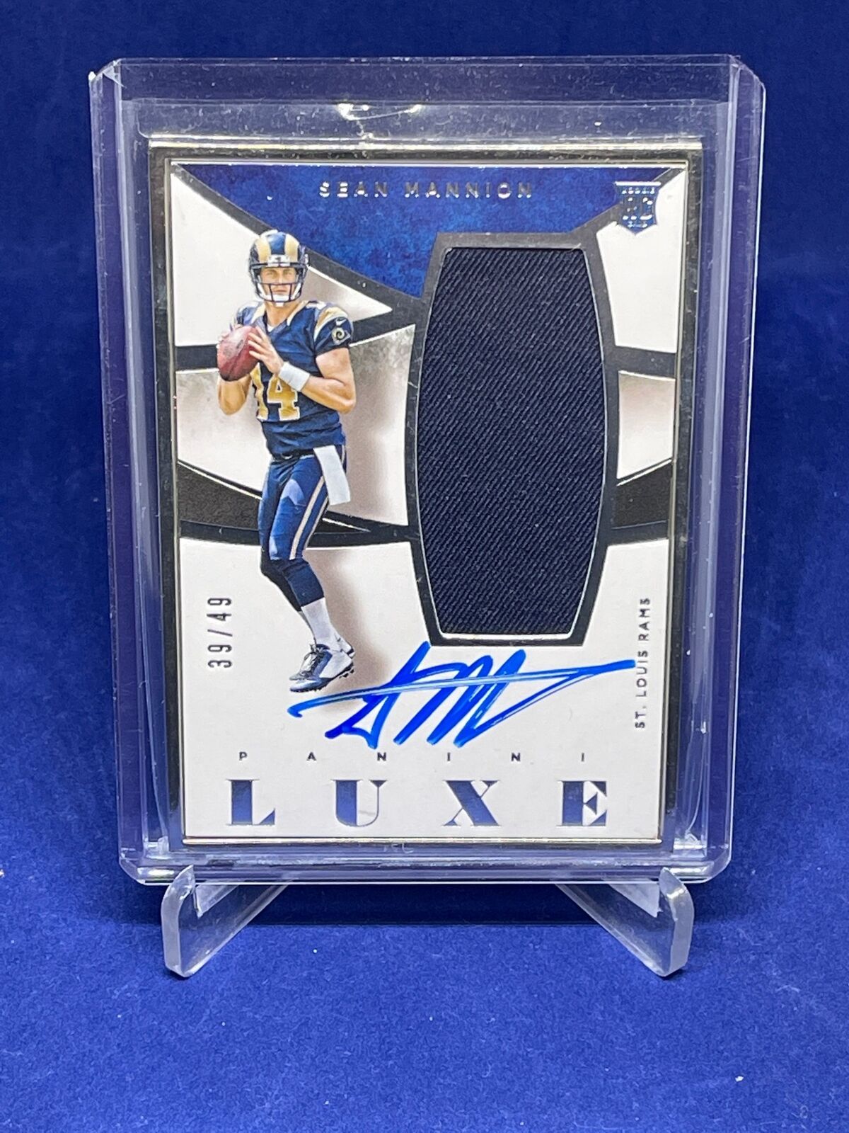 SEAN MANNION 2015 PANINI LUXE GOLD FRAMED ON CARD JERSEY AUTO RC #D 39/49