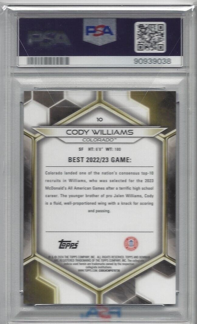 CODY WILLIAMS 2023 BOWMANS BEST UNIVERSITY BLUE REFRACTOR /150 PSA 10 GEM POP 2