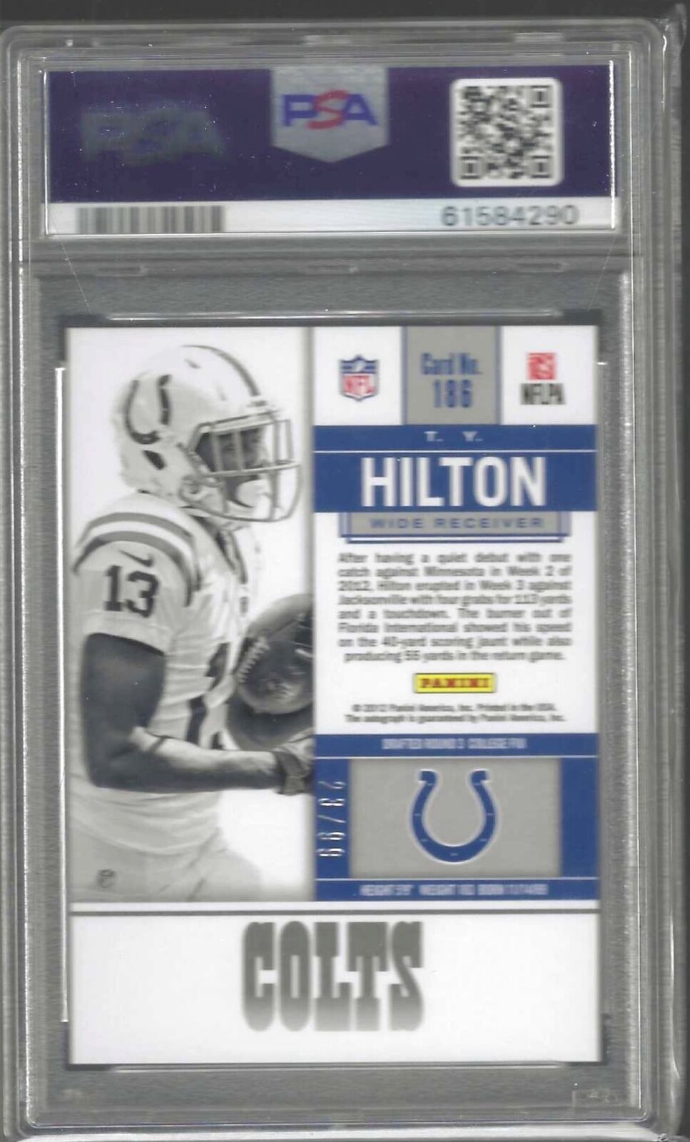 T.Y. HILTON 2012 PANINI CONTENDERS PLAYOFF TICKET AUTO RC /99 PSA 10 GEM POP 7