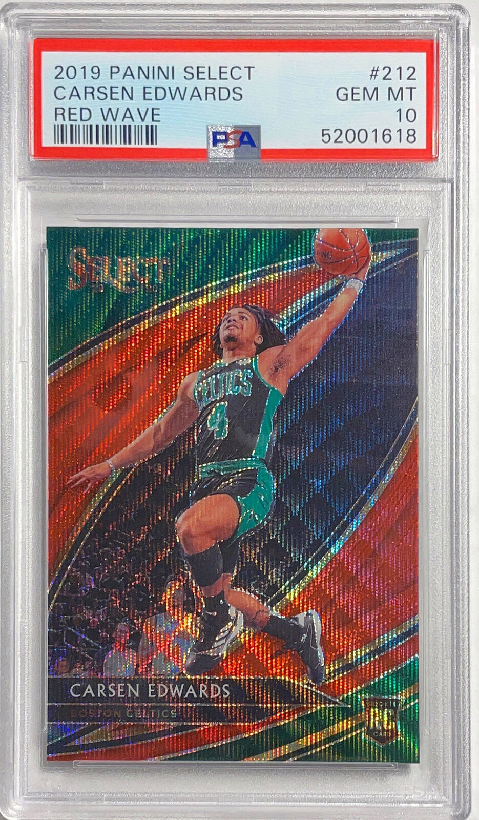 CARSEN EDWARDS 2019 PANINI SELECT RED WAVE COURTSIDE PRIZM RC #212 PSA 10 POP 12