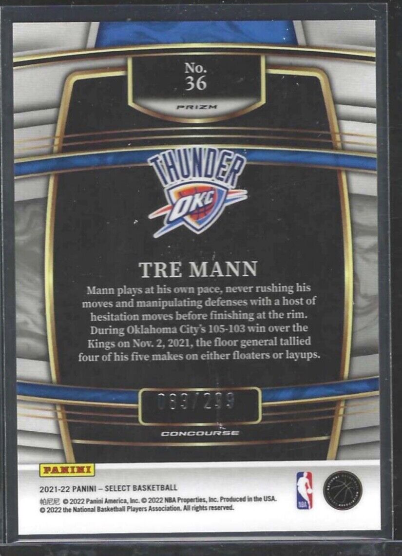 TRE MANN 2021-22 PANINI SELECT CONCOURSE LIGHT BLUE PRIZM ROOKIE RC #D 083/299