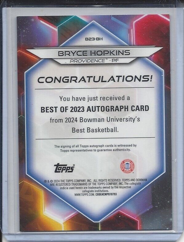 BRYCE HOPKINS 2023 BOWMANS BEST RED GEOMETRIC REFRACTOR AUTO #D 1/10
