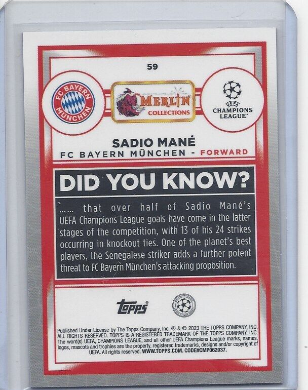SADIO MANE 2022-23 TOPPS MERLIN CHROME TRUE RED REFRACTOR #D 10/10