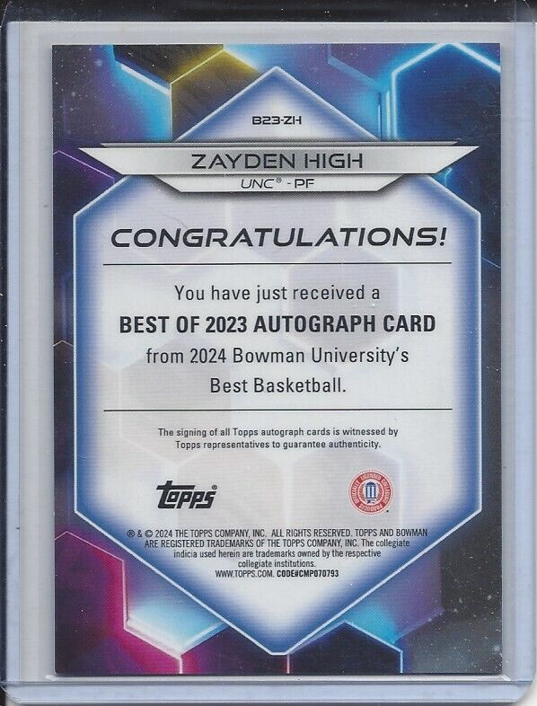 ZAYDEN HIGH 2023 BOWMAN'S BEST UNIVERSITY ORANGE GEOMETRIC REFRACTOR AUTO /25