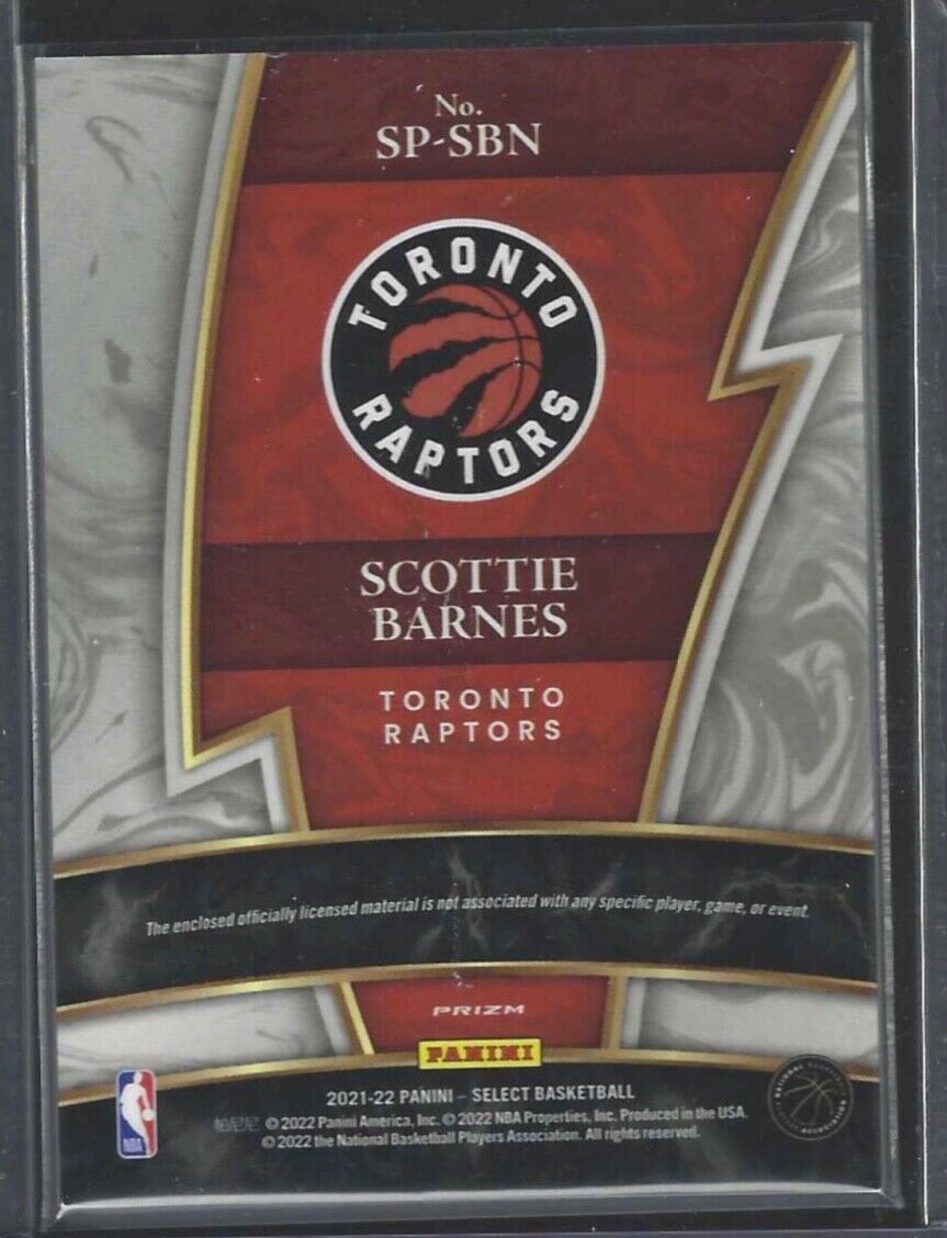 SCOTTIE BARNES 2021-22 PANINI SELECT SPARKS SILVER PRIZM ROOKIE PATCH RC #SP-SBN
