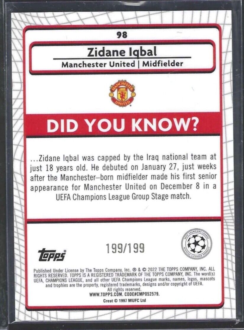 ZIDANE IQBAL 2021-22 TOPPS MERLIN AQUA REFRACTOR ROOKIE RC #D 199/199