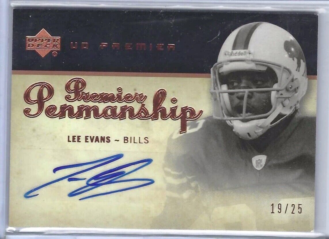 LEE EVANS 2007 UPPER DECK UD PREMIER FOOTBALL PREMIER PENMENSHIP AUTO #D 19/25