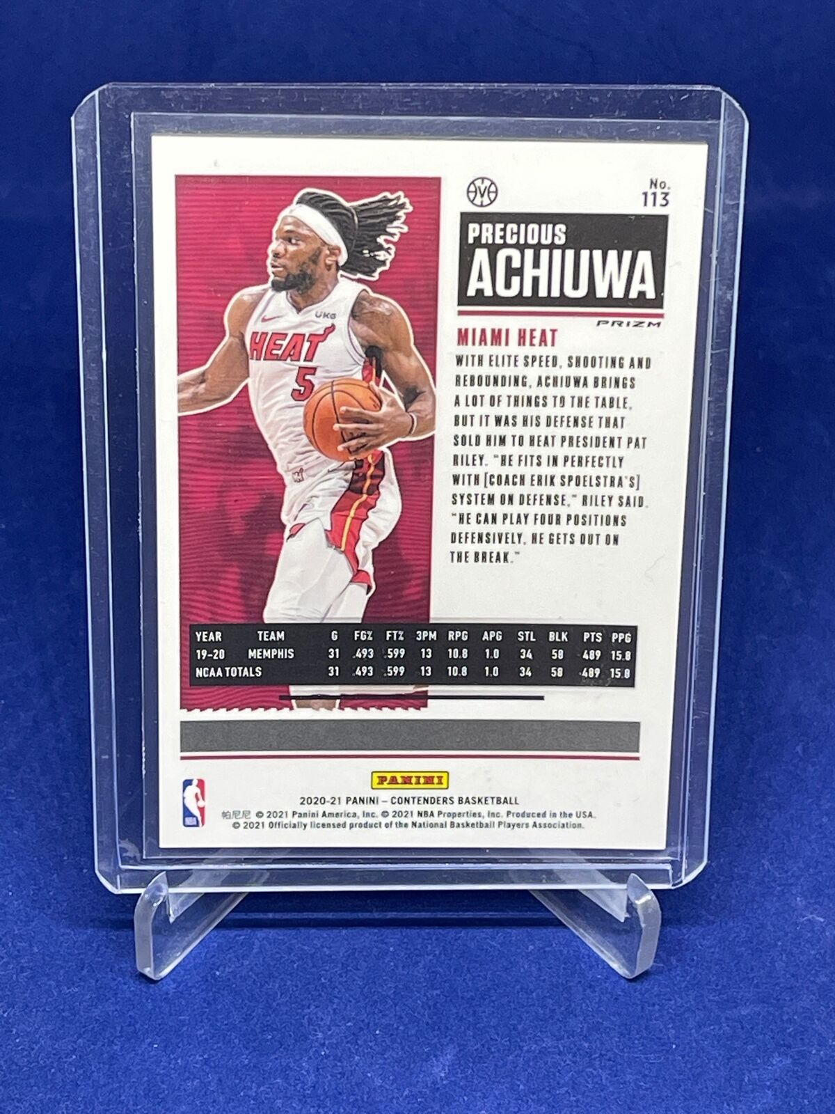 PRECIOUS ACHIUWA 2020-21 CONTENDERS ROOKIE TICKET PHOTO VARIATION RC PRIZM #113
