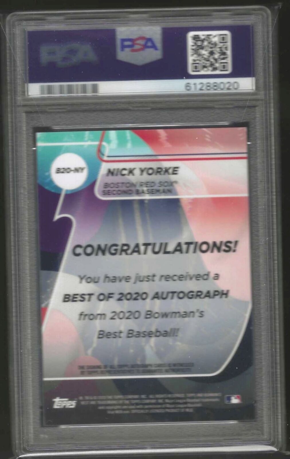 NICK YORKE 2020 BOWMANS BEST BLUE REFRACTOR PROSPECT AUTO /150 PSA 9 POP 4