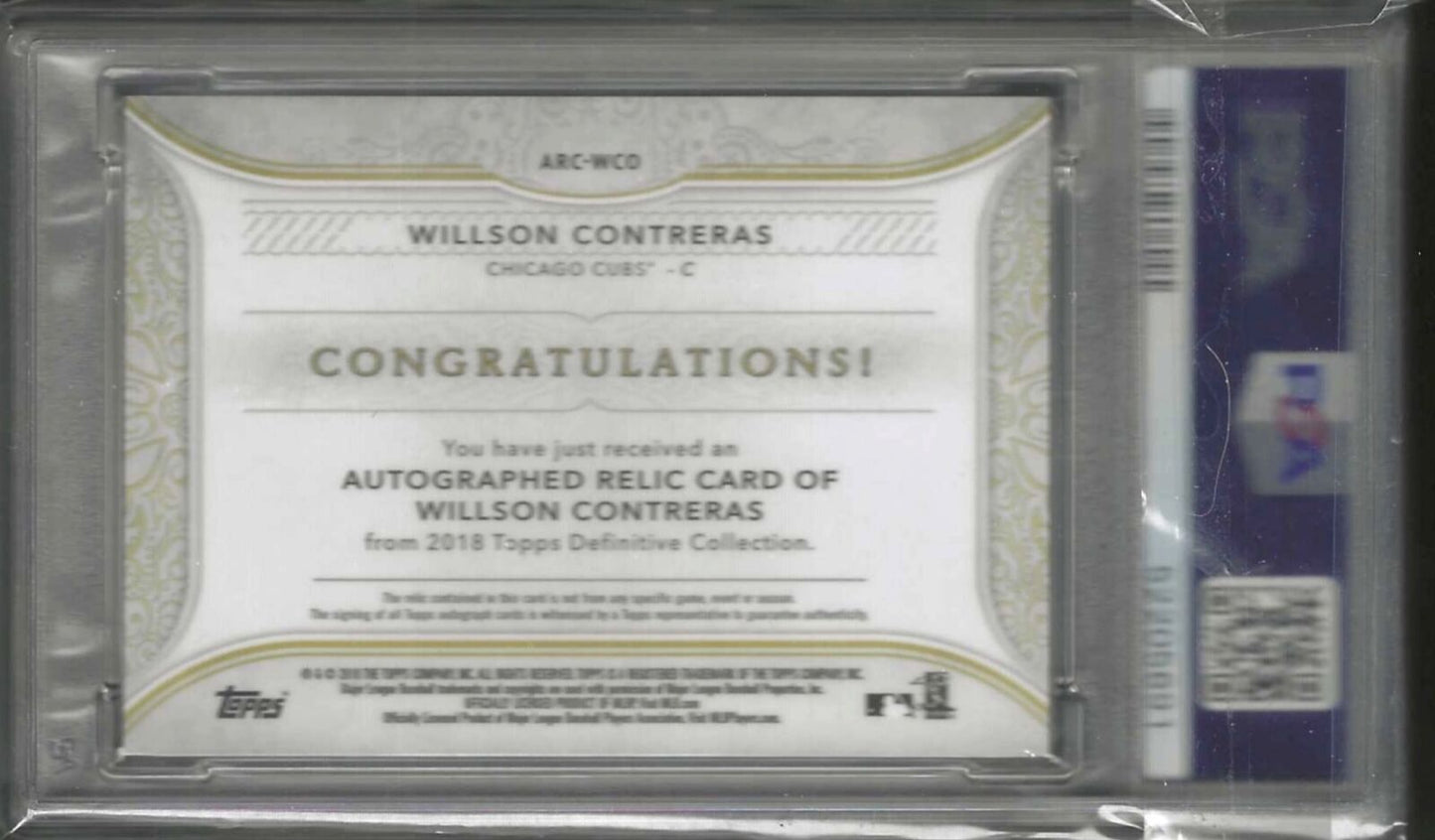 WILLSON CONTRERAS 2018 TOPPS DEFINITIVE GREEN PATCH AUTO #D 8/25 PSA 8 POP 1/1