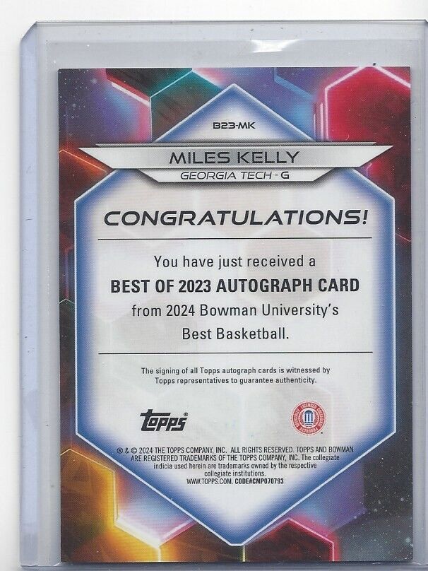 MILES KELLY 2023 BOWMAN'S BEST UNIVERSITY GOLD GEOMETRIC REFRACTOR AUTO #D 8/50
