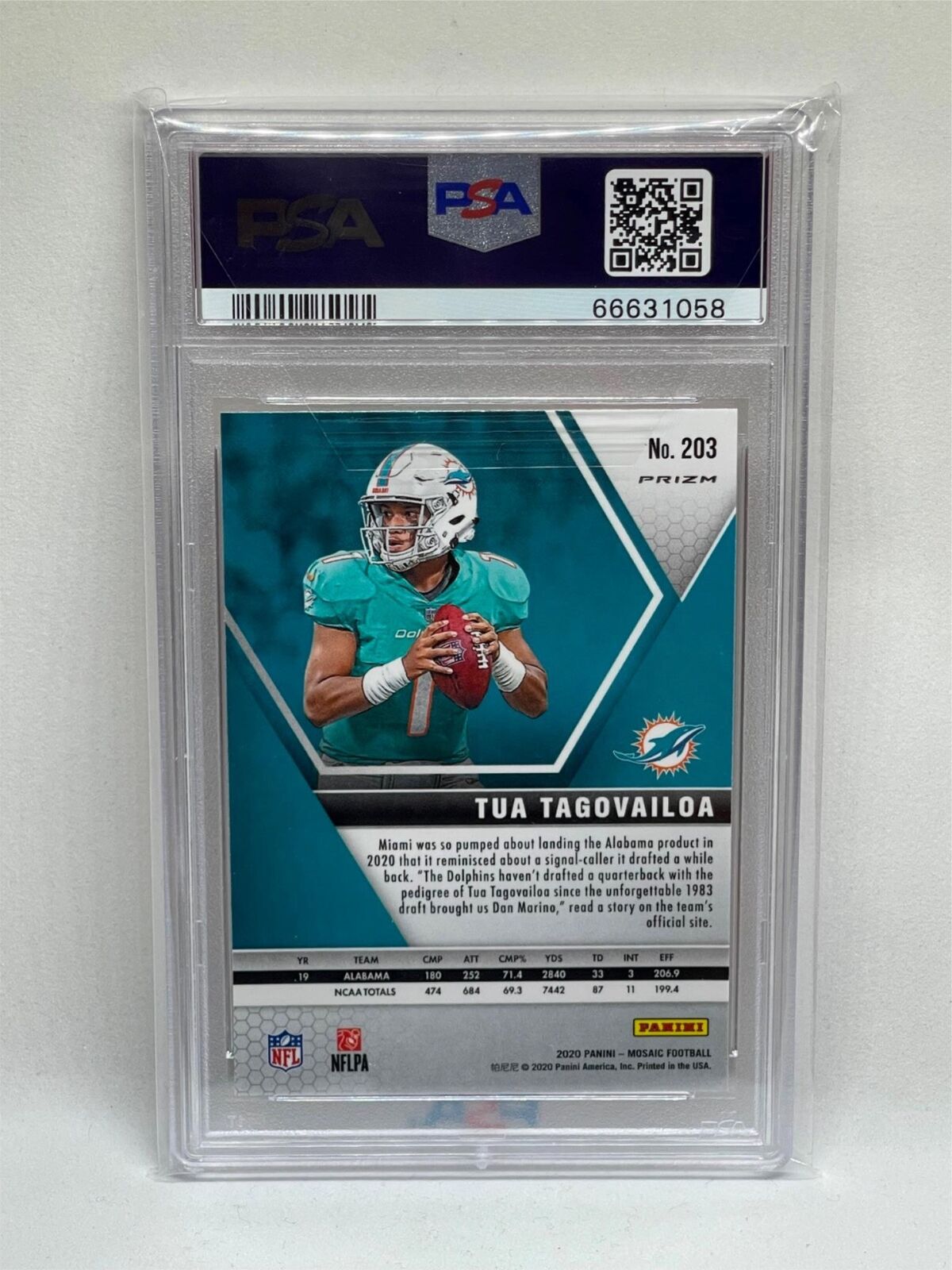 TUA TAGOVAILOA 2020 PANINI MOSAIC REACTIVE ORANGE PRIZM ROOKIE RC #203 PSA 10