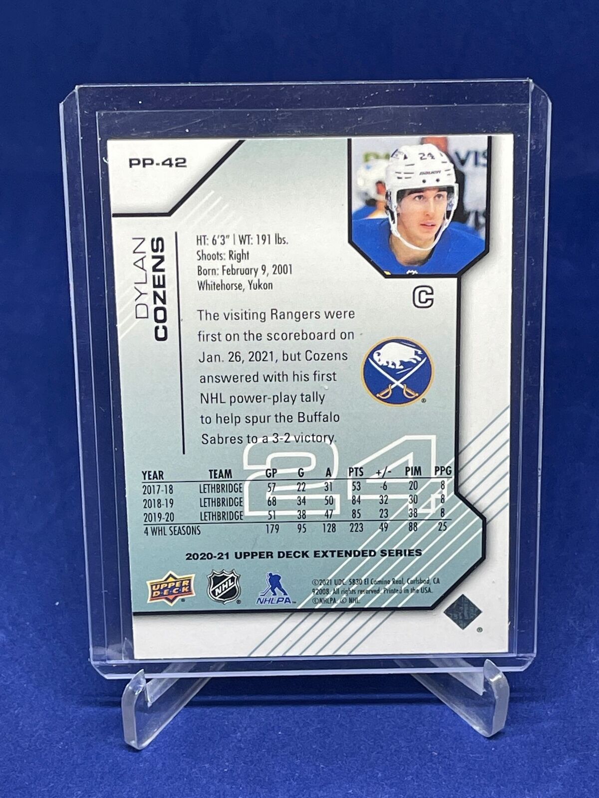 DYLAN COZENS 2020-21 UPPER DECK EXTENDED SERIES PROS & PROSPECTS RC #D 250/1000