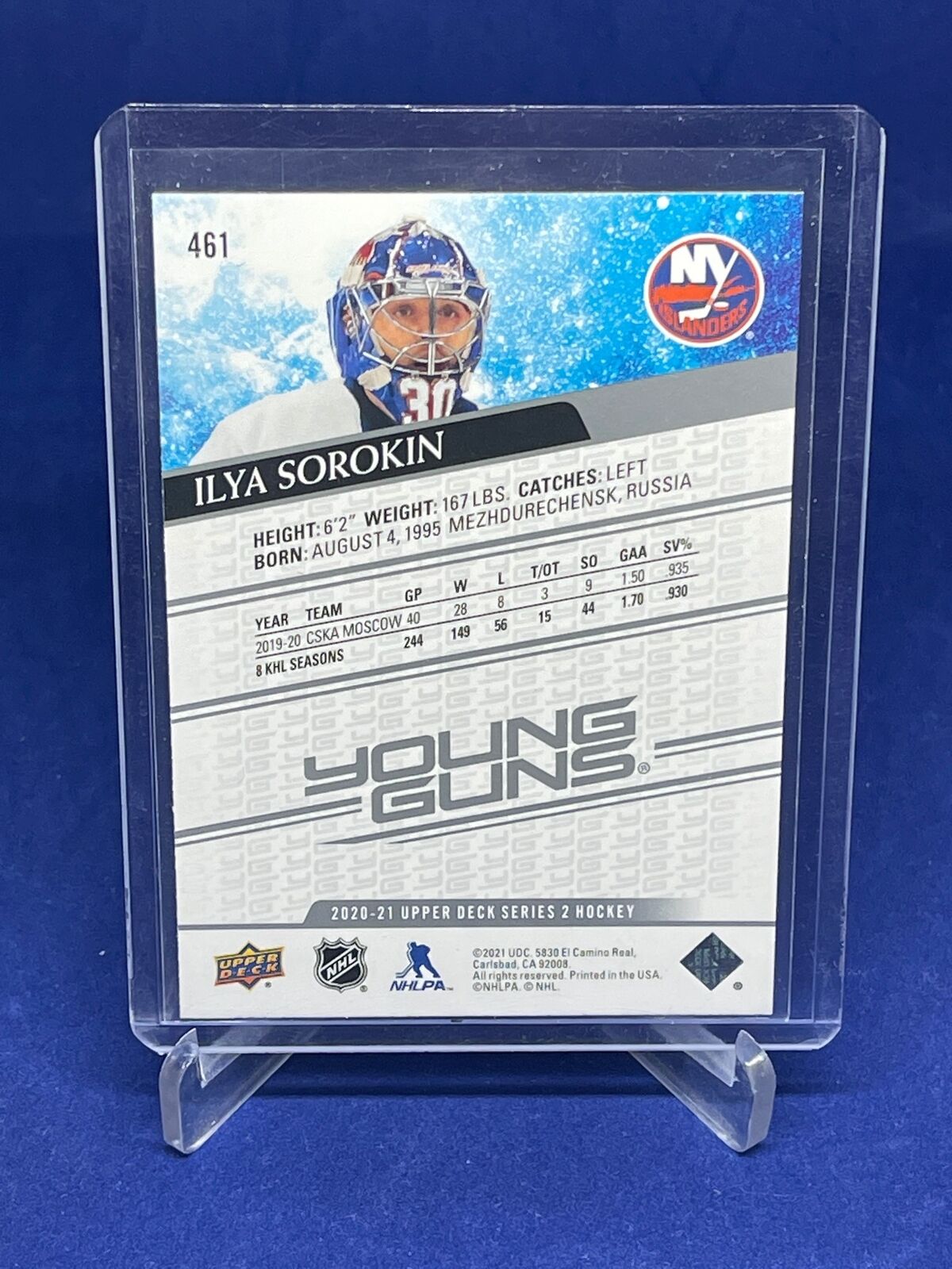 ILYA SOROKIN 2020-21 UPPER DECK SERIES ONE YOUNG GUNS RC #461