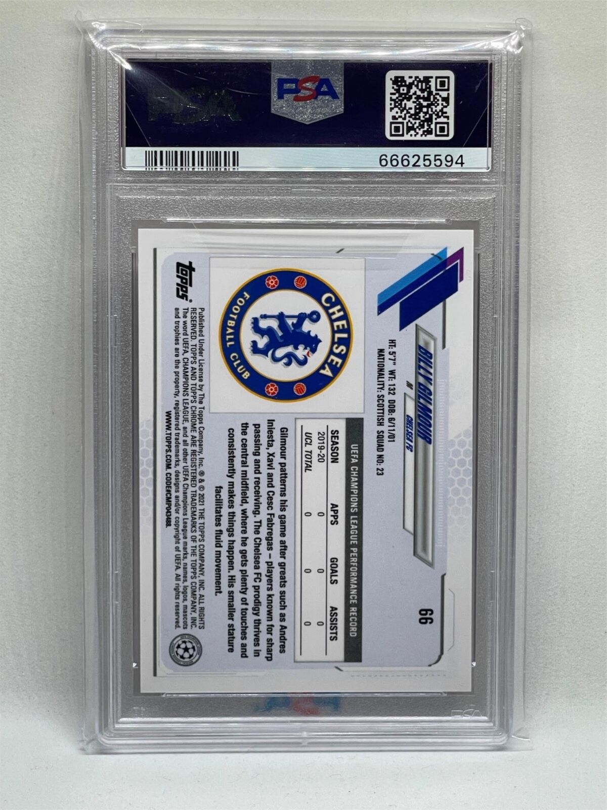 BILLY GILMOUR 2020 TOPPS CHROME UCL PINK X-FRACTOR ROOKIE RC #66 PSA 9 POP 1/1
