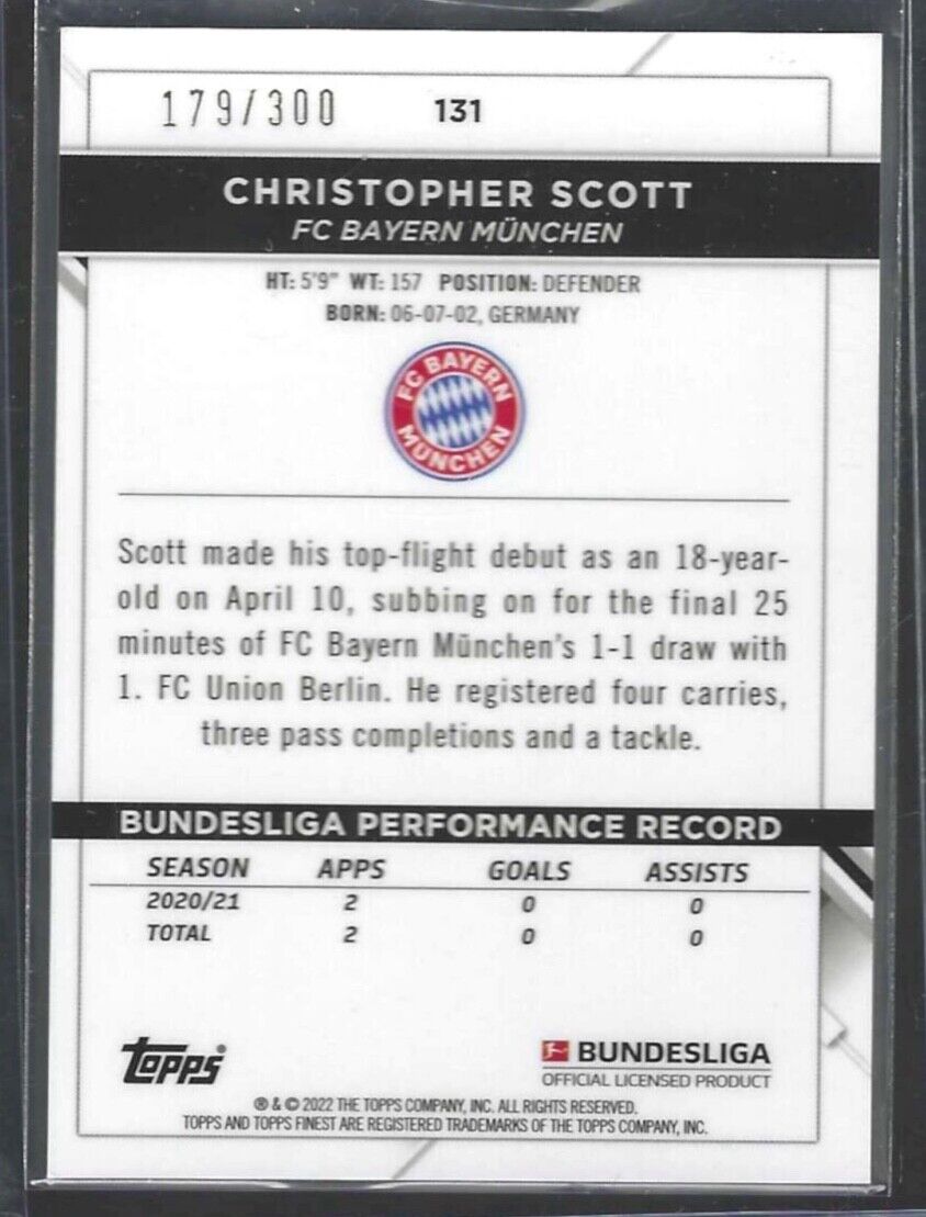 CHRISTOPHER SCOTT 2021-22 TOPPS FINEST PINK WAVE REFRACTOR ROOKIE RC #D 179/300