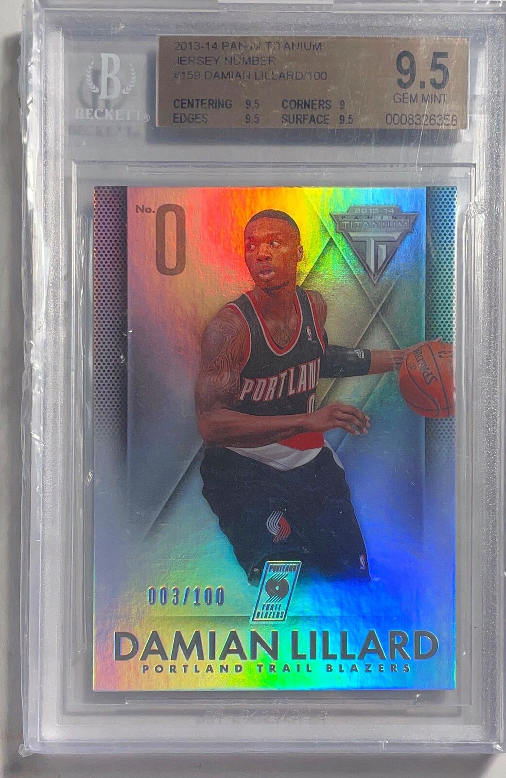 DAMIAN LILLARD 2013-14 TITANIUM JERSEY NUMBER #D 3/100 BGS 9.5 GEM MINT POP 1/1
