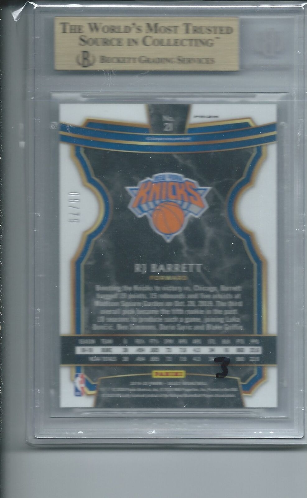 RJ BARRETT 2019-20 PANINI SELECT NEON GREEN PRIZM RC #D 65/75 BGS 9.5 GEM POP 7