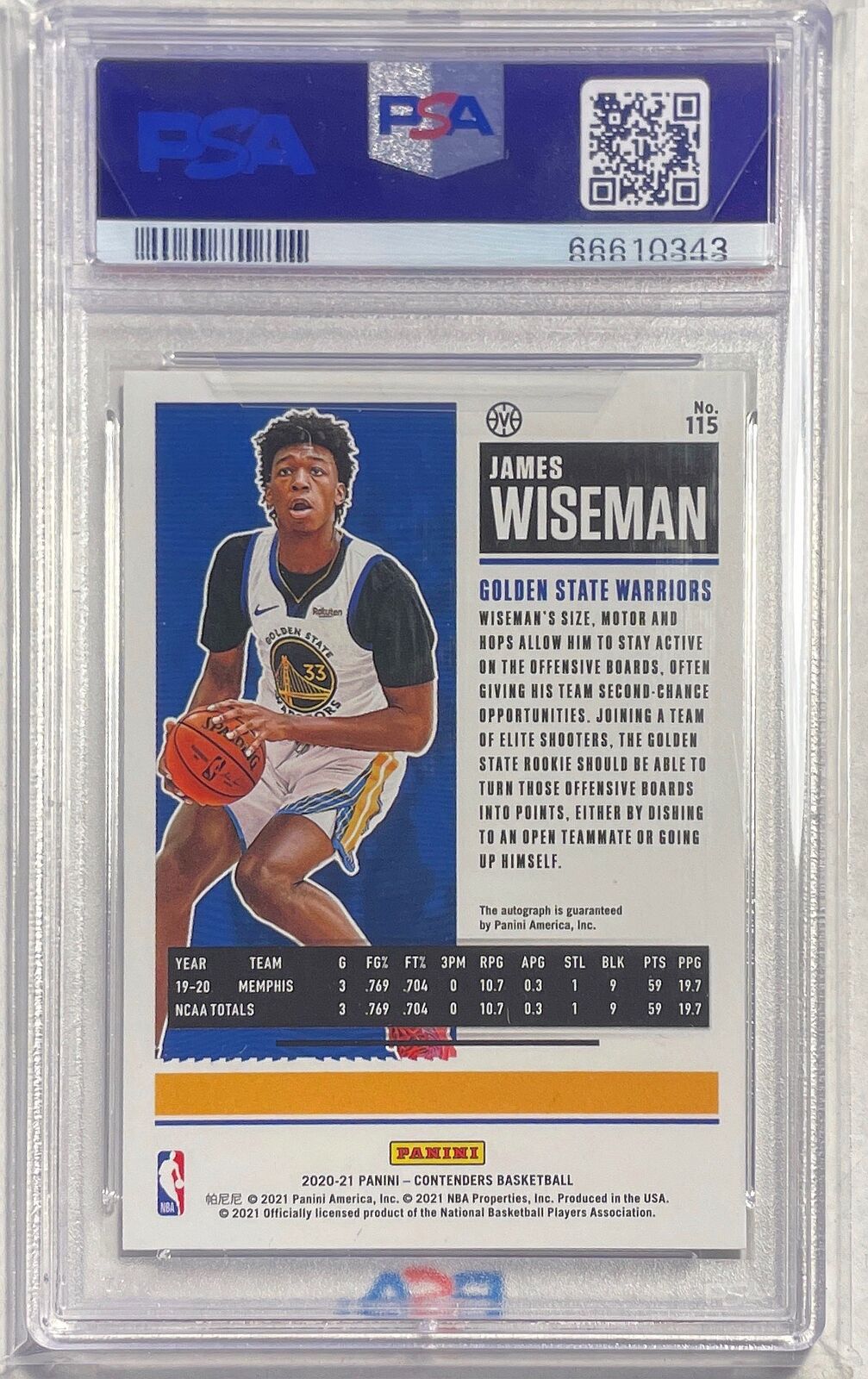 JAMES WISEMAN 2020-21 CONTENDERS VARIATION PLAYOFF TICKET AUTO RC /99 PSA 9 POP7