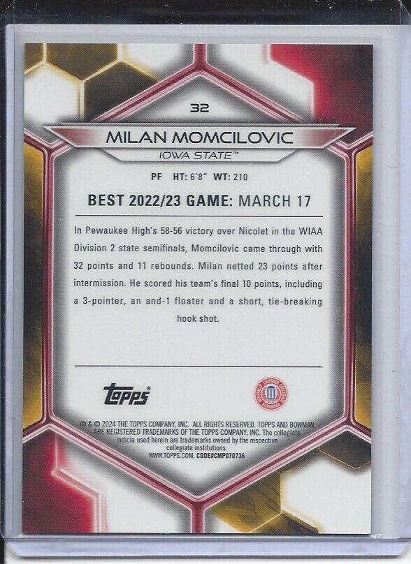 MILAN MOMCILOVIC 2023 BOWMANS BEST ORANGE GEOMETRIC REFRACTOR #D 20/25