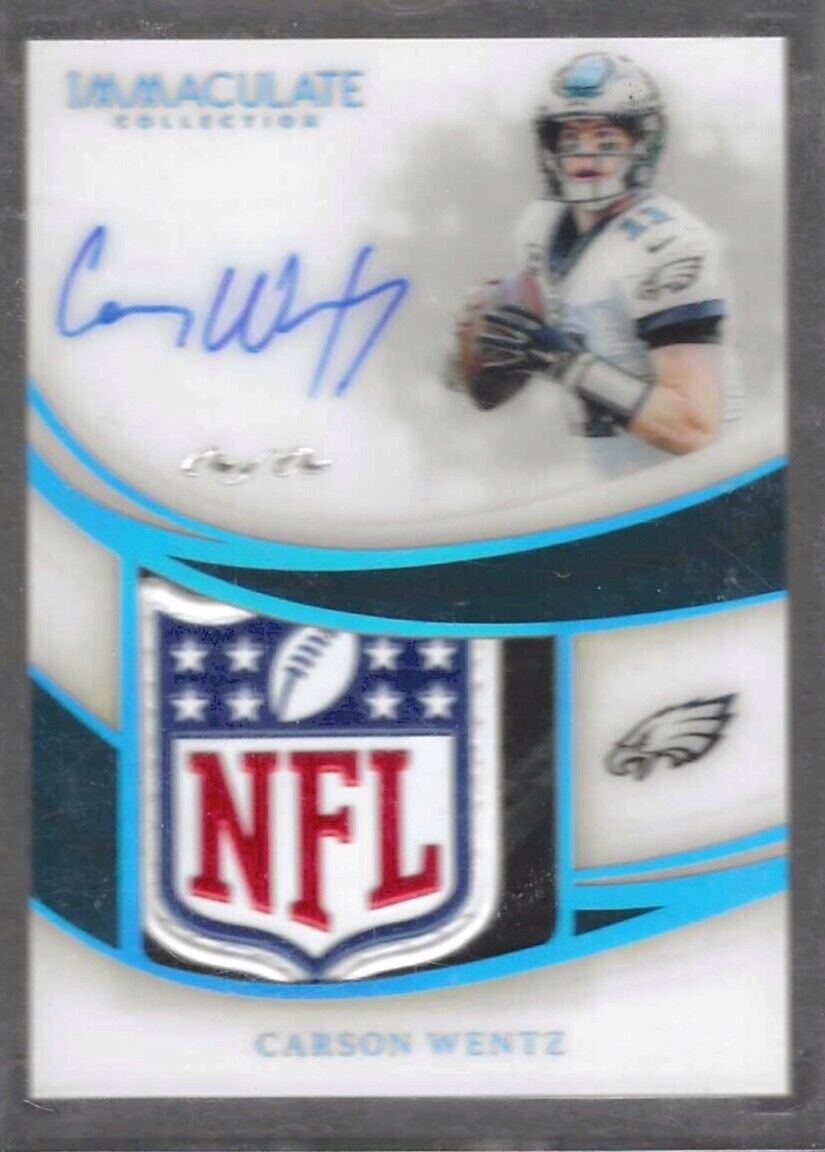 CARSON WENTZ 2019 PANINI IMMACULATE NFL SHIELD PATCH AUTO #D 1/1
