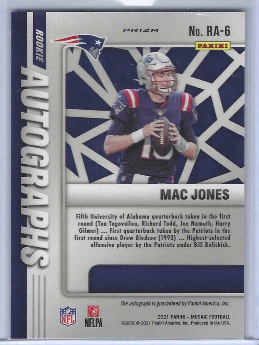 MAC JONES 2021 PANINI MOSAIC SILVER MOSAIC PRIZM ROOKIE AUTO RC #RA-6
