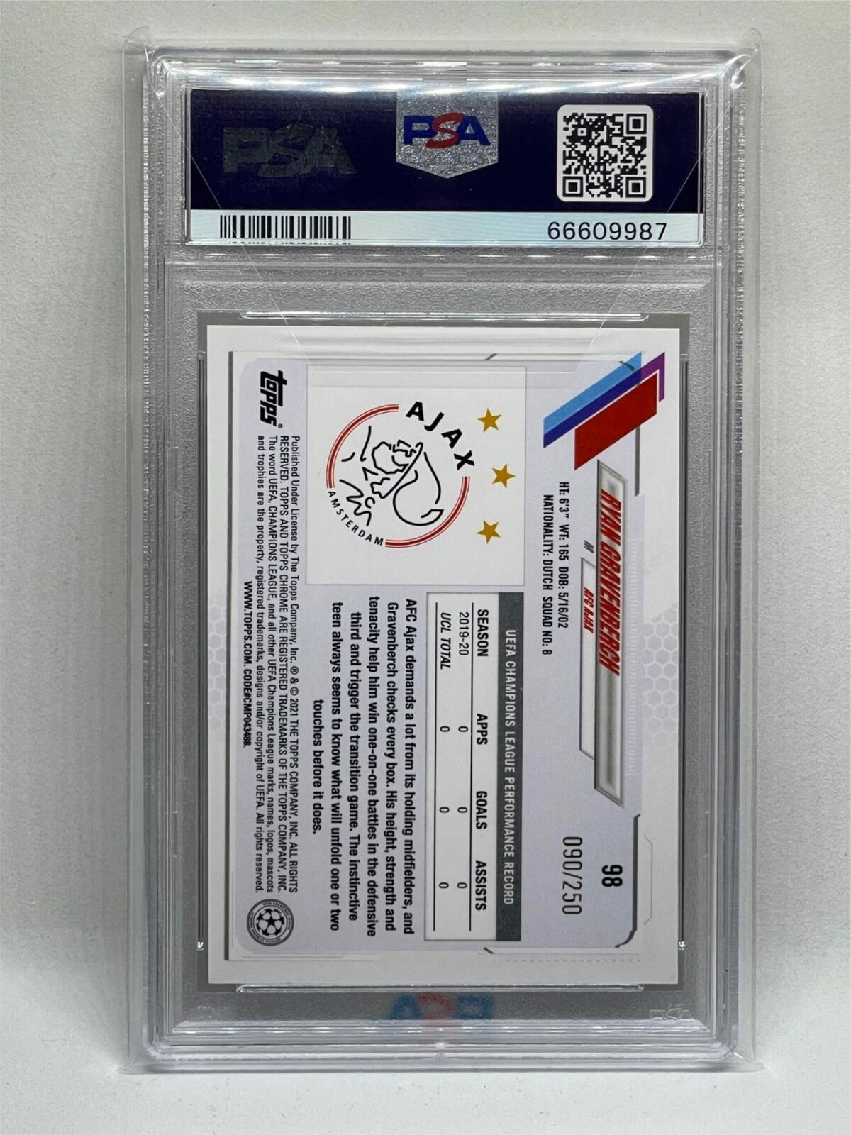 RYAN GRAVENBERCH 2020 TOPPS CHROME PURPLE MINI DIAMOND REFRACTOR RC /250 PSA 9