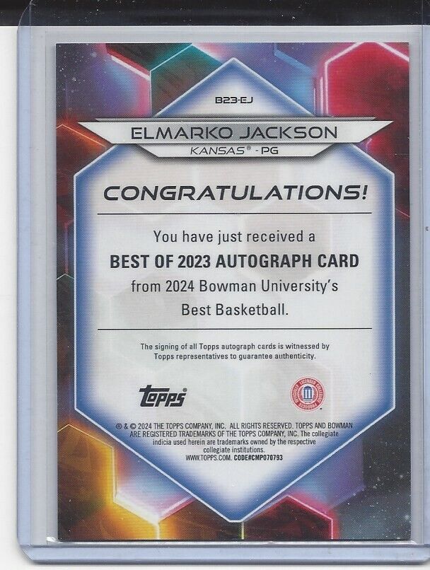 ELMARKO JACKSON 2023 BOWMANS BEST UNIVERSITY KANSAS REFRACTOR AUTO #D 54/125