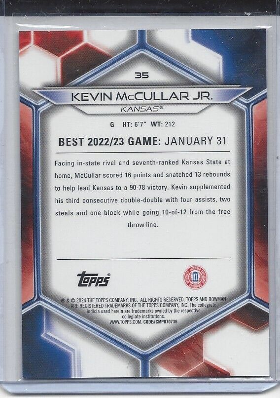 KEVIN MCCULLAR JR 2023 BOWMANS BEST GOLD GEOMETRIC KANSAS REFRACTOR #D 10/50