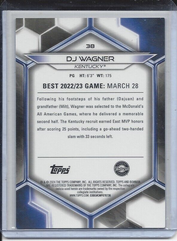 DJ WAGNER 2023 BOWMANS BEST GOLD KENTUCKY REFRACTOR #D 35/50