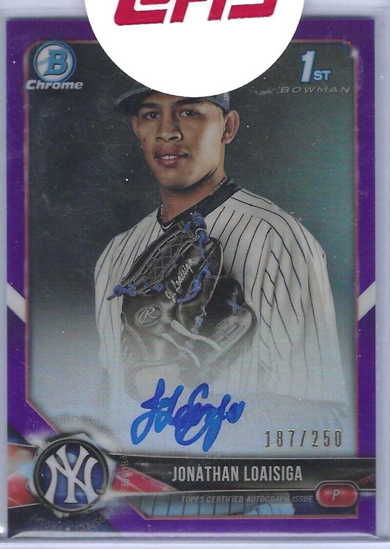 JONATHAN LOAISIGA 2018 BOWMAN CHROME PURPLE REFRACTOR 1ST BOWMAN AUTO #D 187/250