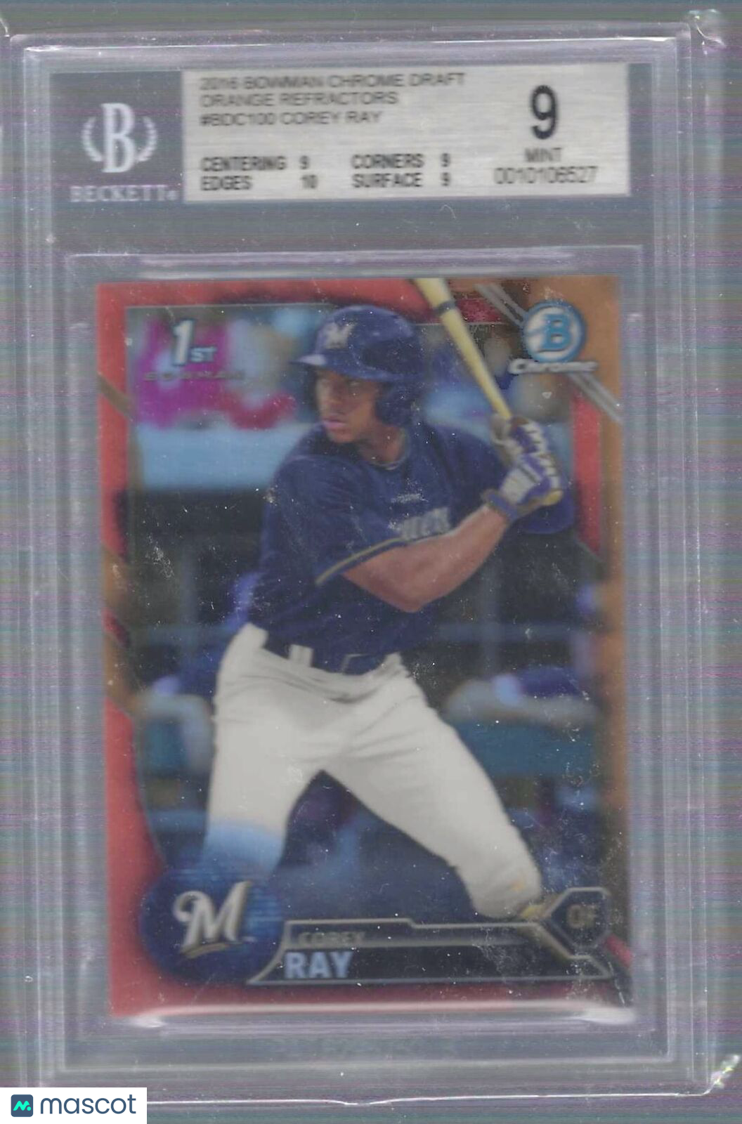 COREY RAY 2016 BOWMAN CHROME ORANGE REFRACTOR 1ST BOWMAN PROSPECT /25 BGS 9 MINT