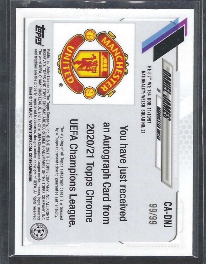DANIEL JAMES 2020-21 TOPPS CHROME UEFA GREEN REFRACTOR AUTO #D 99/99