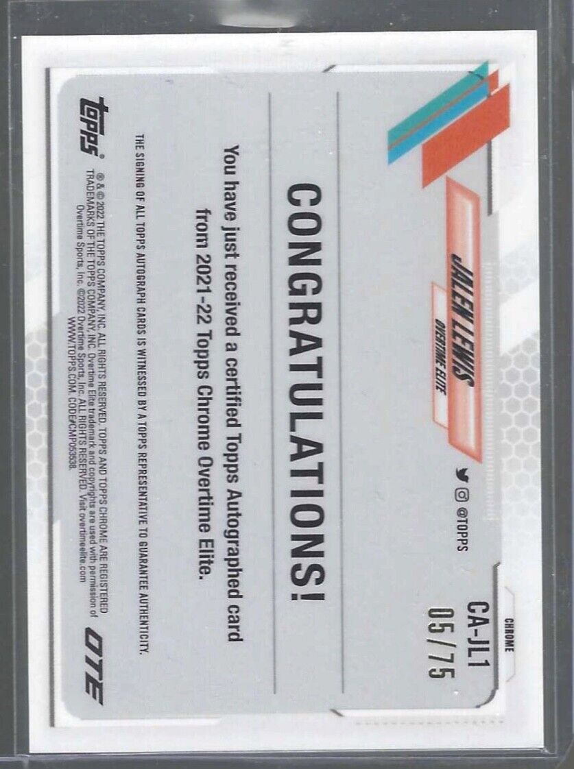 JALEN LEWIS 2021-22 TOPPS CHROME OVERTIME ELITE GREEN REFRACTOR AUTO RC #D 05/75
