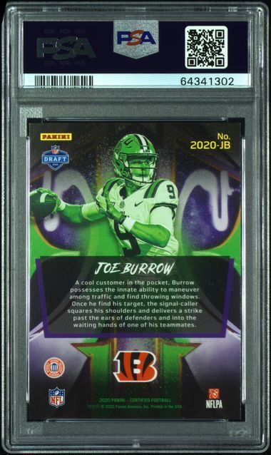 JOE BURROW 2020 PANINI CERTIFIED GRAFFITI MIRROR GOLD RC #D 2/25 PSA 8 POP 2