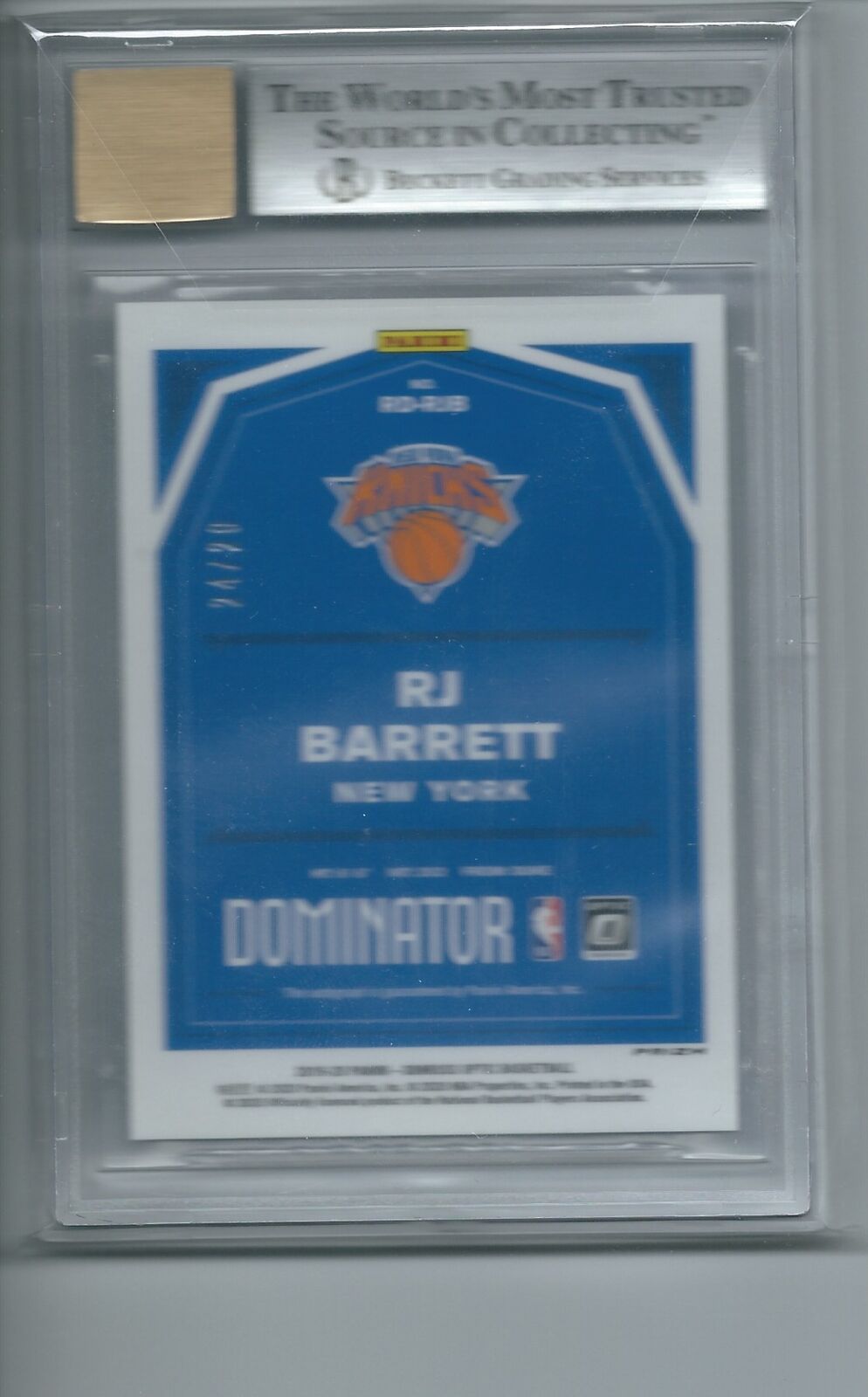 RJ BARRETT 2019 DONRUSS OPTIC ROOKIE DOMINATORS PURPLE STARS AUTO RC /29 BGS 9
