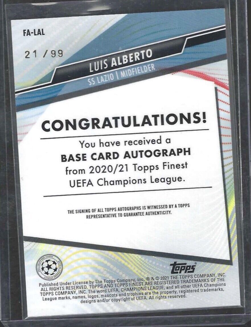 LUIS ALBERTO 2020-21 TOPPS FINEST UCL GREEN WAVE REFRACTOR AUTO #D 21/99