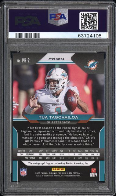 TUA TAGOVAILOA 2020 PANINI CHRONICLES PRIZM BLACK SILVER AUTO RC #2 PSA 9 MINT