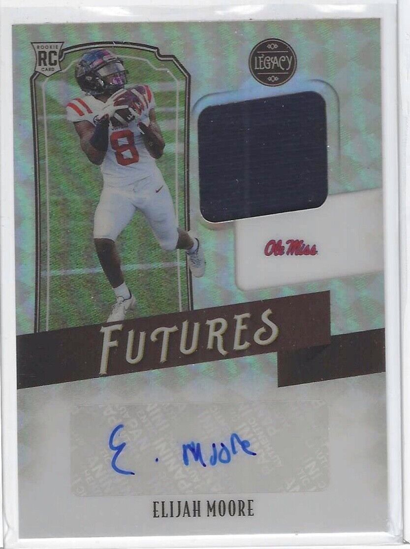 ELIJAH MOORE 2021 PANINI LEGACY ROOKIE FUTURES PATCH AUTO RC #D 328/399