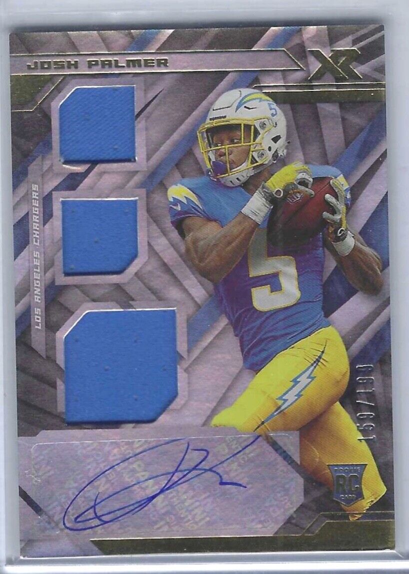 JOSH PALMER 2021 PANINI XR SILVER ROOKIE TRIPLE JERSEY AUTO RC #D 159/199
