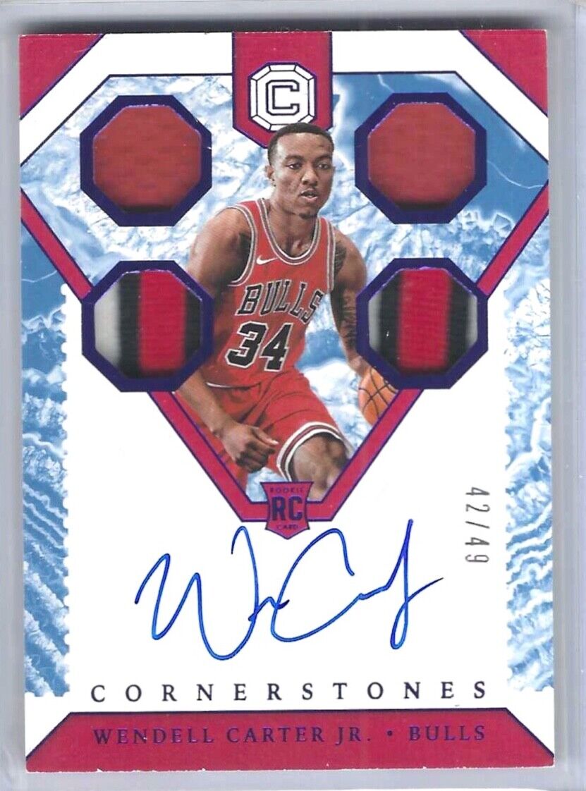 WENDELL CARTER JR 2018-19 PANINI CORNERSTONES QUARTZ QUAD PATCH AUTO RC #D 42/49
