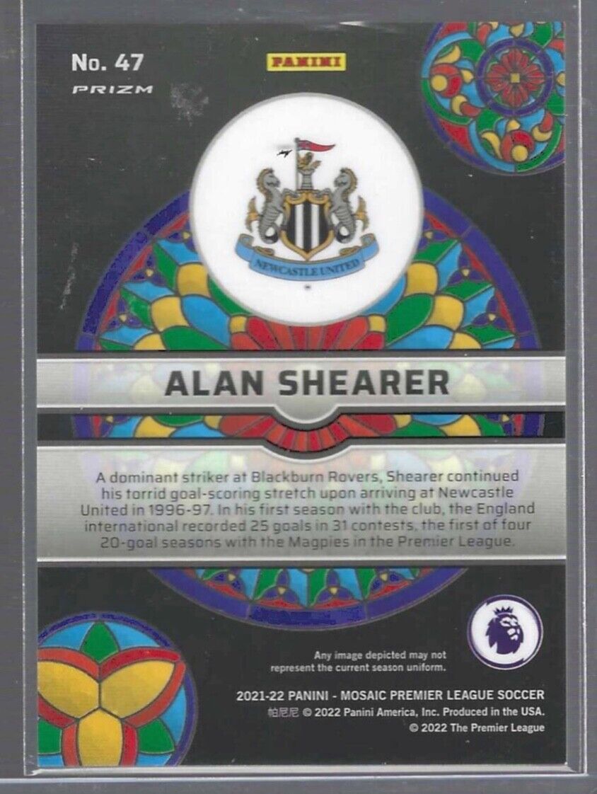 ALAN SHEARER 2021-22 PANINI MOSAIC EPL STAINED GLASS PRIZM CASE HIT #47