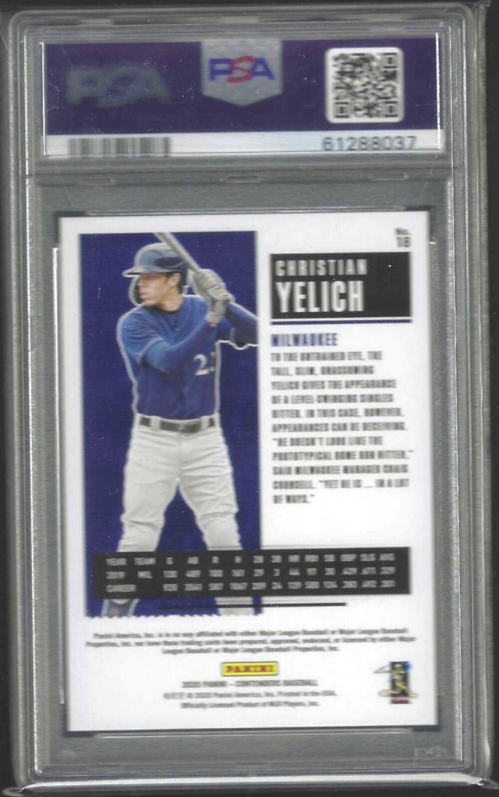 CHRISTIAN YELICH 2020 PANINI CONTENDERS CRACKED ICE /23 PSA 10 GEM MINT POP 1/1