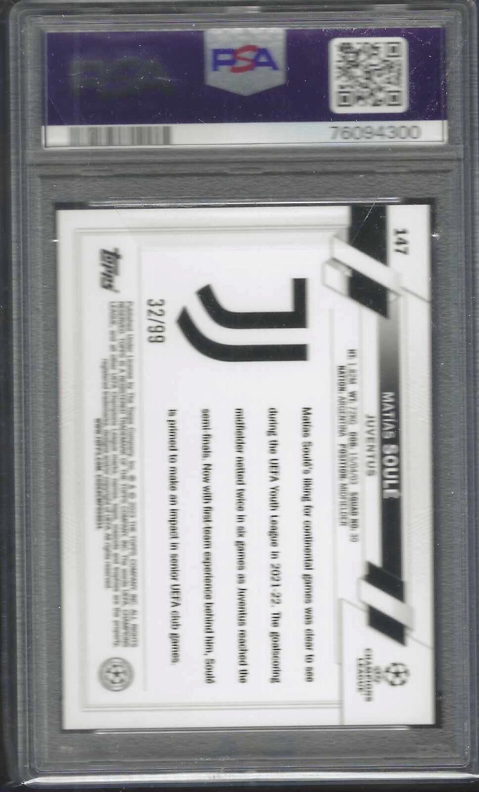 MATIAS SOULE 2022-23 TOPPS UEFA ICY BLUE FOIL RC /99 PSA 10 GEM MINT POP 3