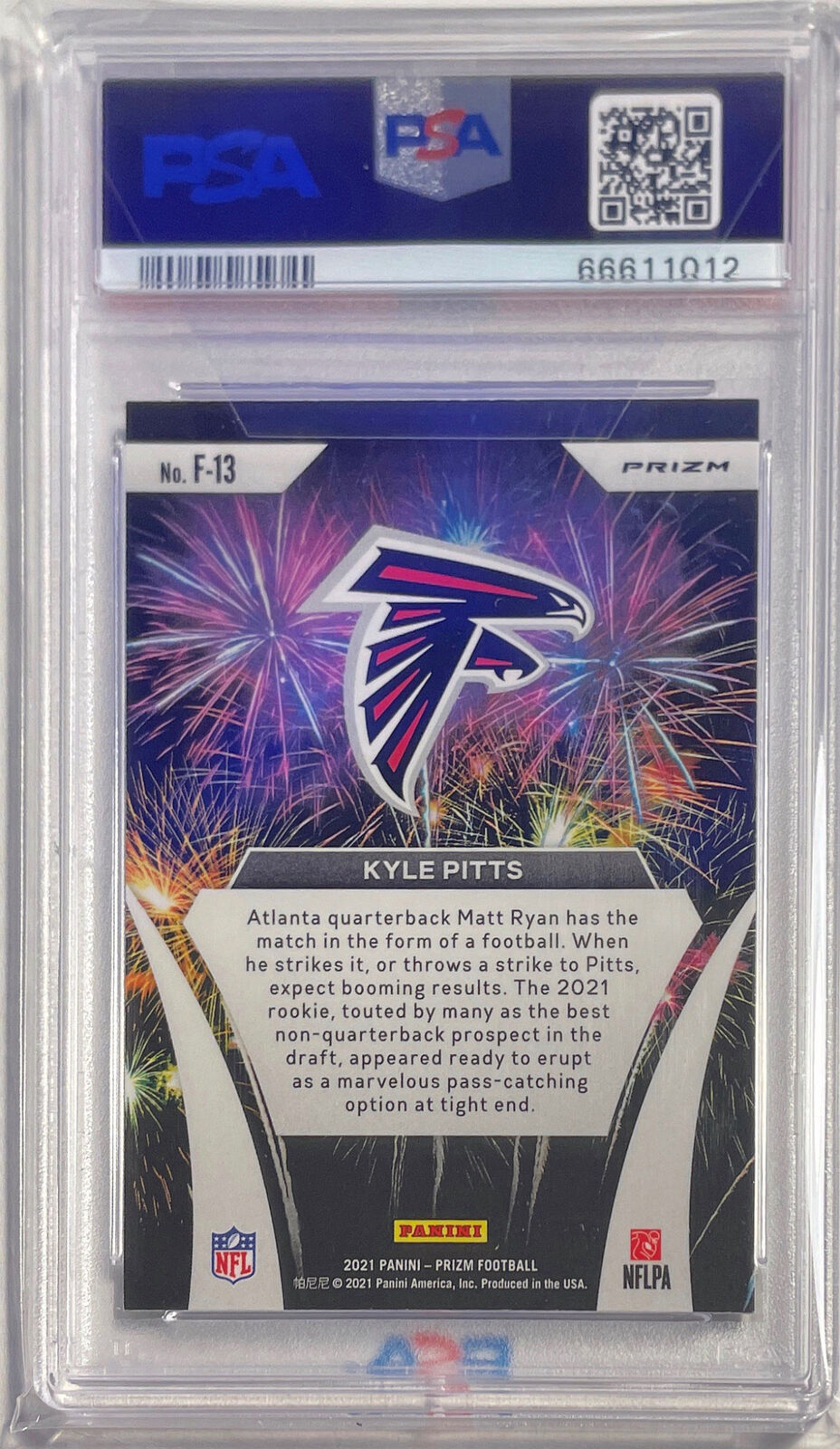 KYLE PITTS 2021 PANINI PRIZM FIREWORKS NO HUDDLE PRIZM RC #13 PSA 10 GEM POP 5
